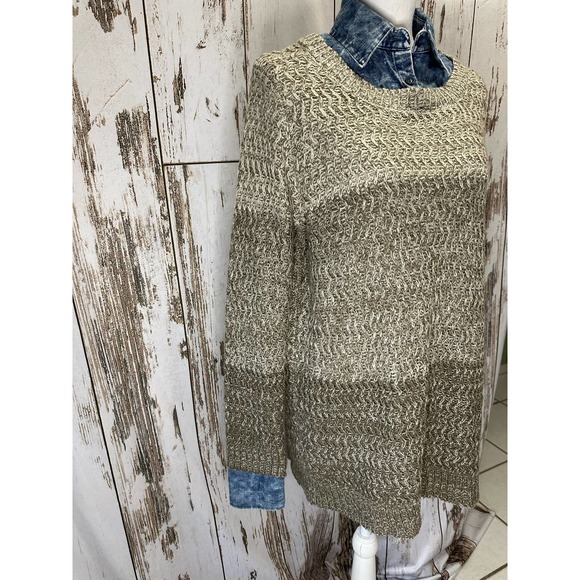 Easel Multi-tone Beige Sweater With Acid Wash Jean Collar Loose Fit - Picture 2 of 5